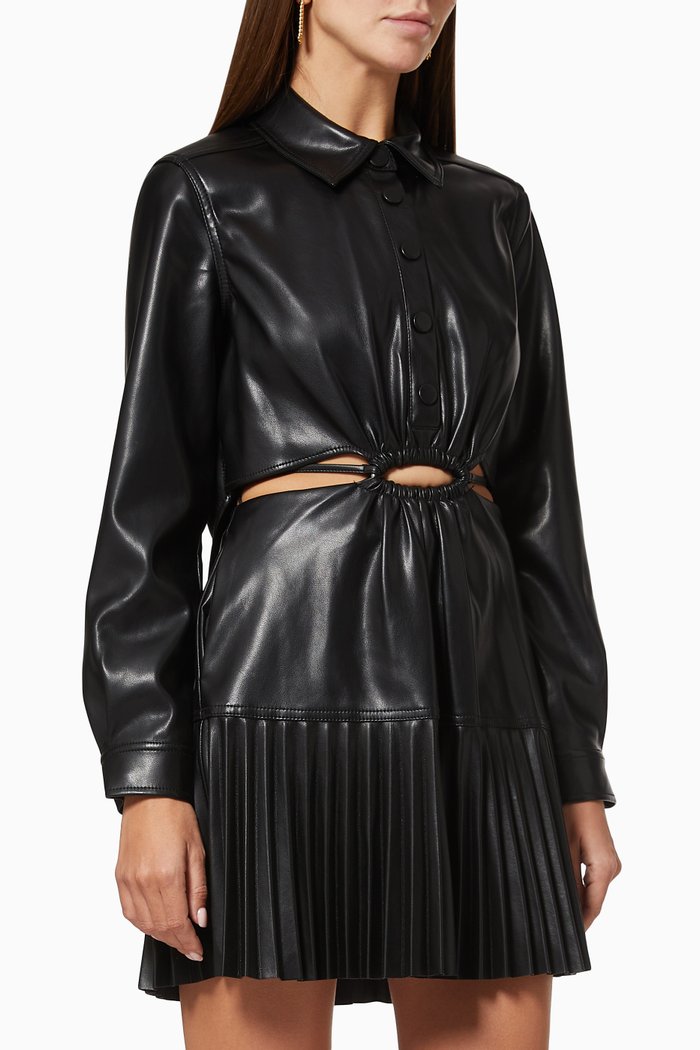 Cindy Mini Dress in Vegan Leat, Black