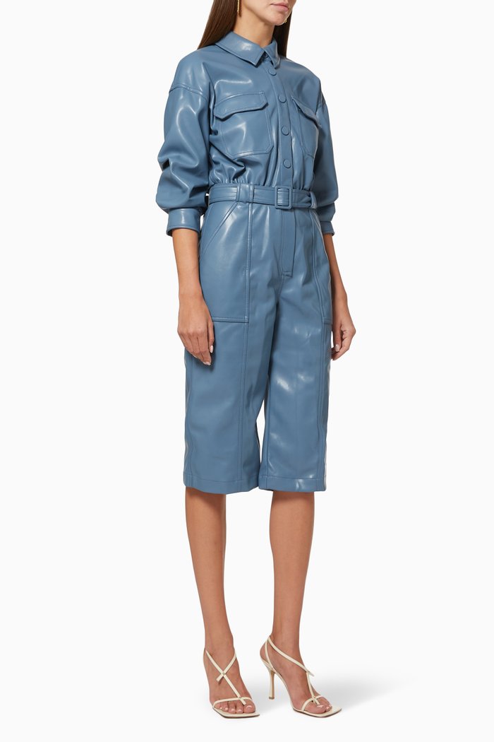 

Kayley Jumpsuit in Vegan Leather, Blue
