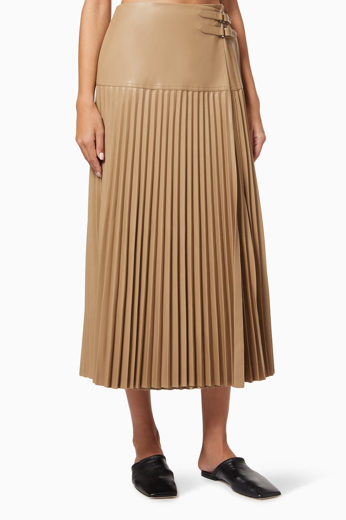 

Leona Pleated Skirt in Vegan Leather, Neutral