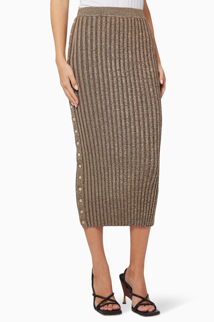 

Ashton Midi Skirt in Rib Knit, Brown