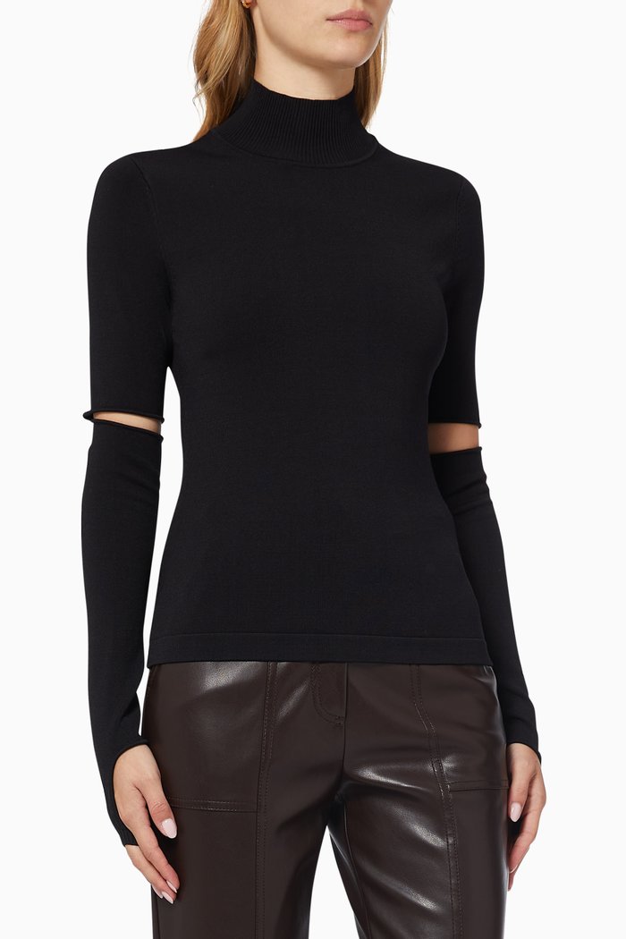 

Jamie High-neck Sweater in Rib Knit, Black