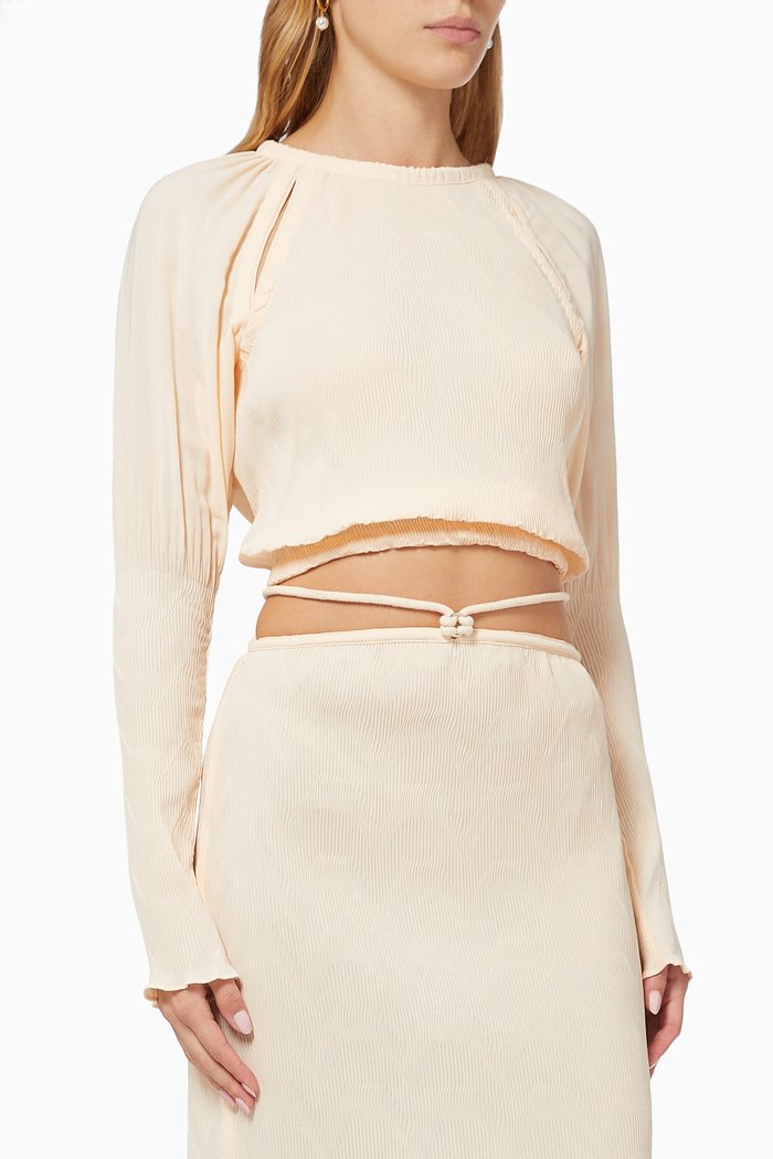 

Bowen Crop Top in Plisse Crepe, Neutral