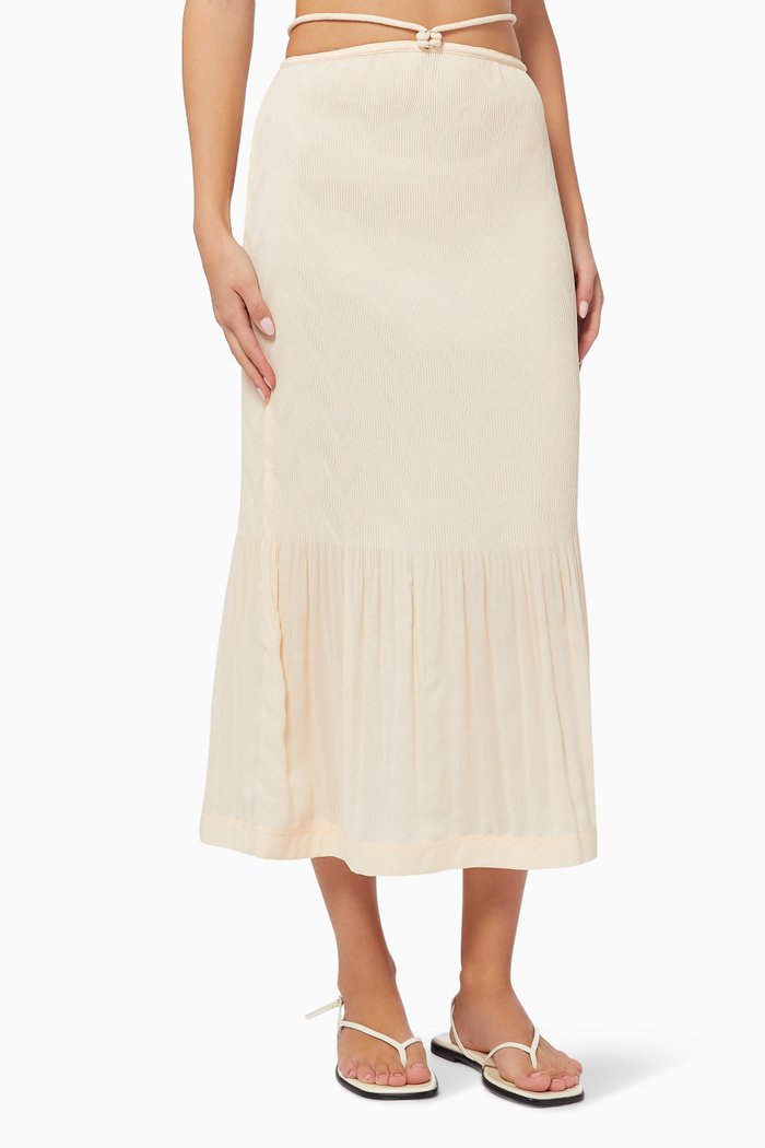 Mia Midi Skirt in Plisse Crepe, Neutral