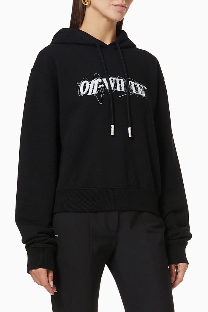 

Pen Logo Crop Hoodie in Cotton Terry, Black