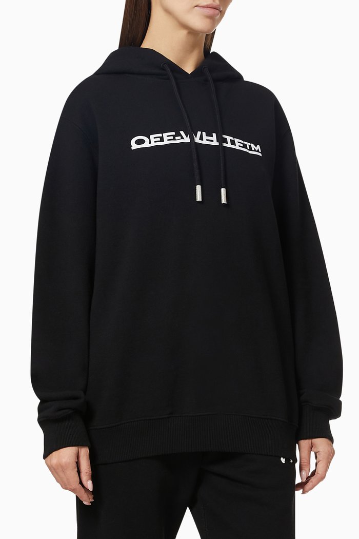 

Underlined Logo Hoodie in Cotton Terry, Black