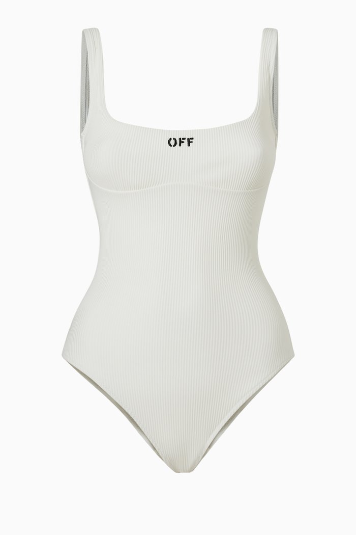 

Logo Ribbed Swimsuit in Stretch Nylon, White