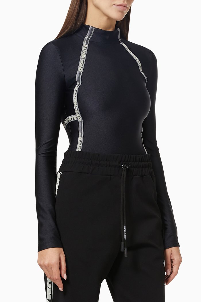 

Logo Active Bodysuit in Stretch Nylon, Black