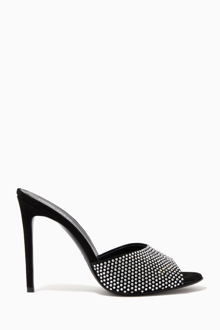 

Crystal Embellished Mules 105 in Suede, Black