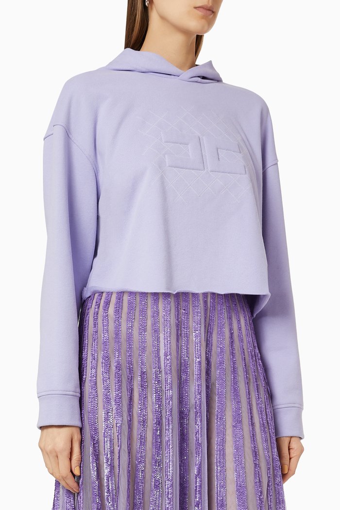 

Crop Sweatshirt with Logo in Cotton Fleece, Purple