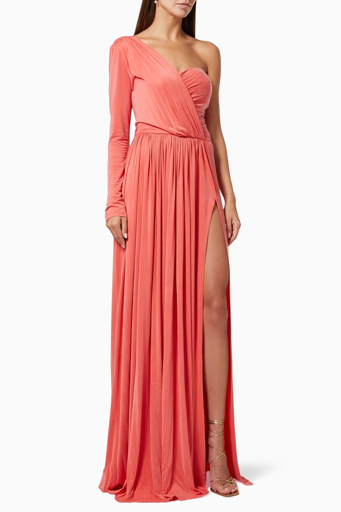 

One Shoulder Dress in Cupro Jersey, Red