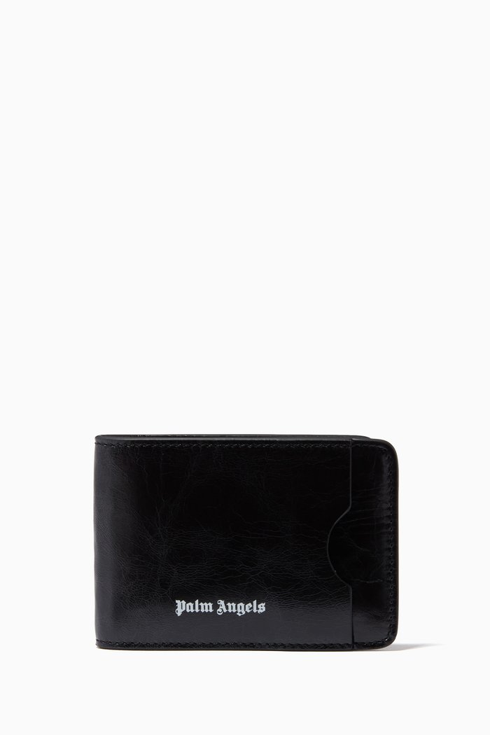 

Logo Cardholder in Crinkled Leather, Black