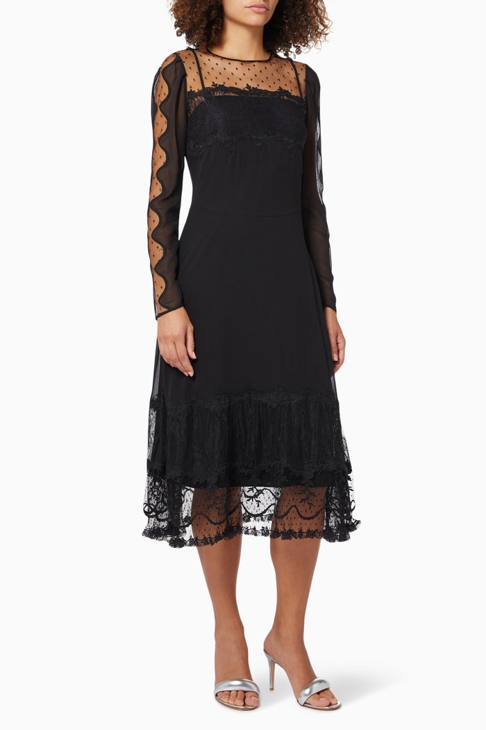 

Midi Dress in Crepe & Tulle, Black