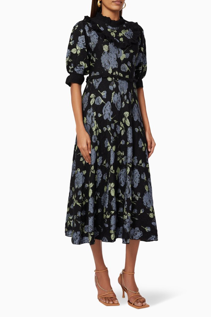 

Midi Dress with Flower Embroidery, Multicolour