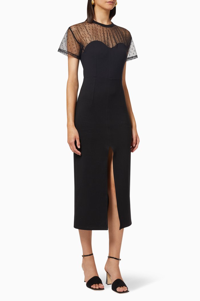 

Slit Midi Dress in Jersey & Tulle, Black