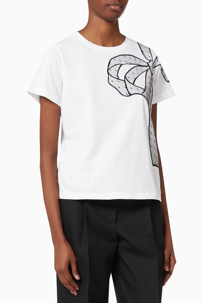 

Embroidered Bow T-shirt in Cotton Jersey, White