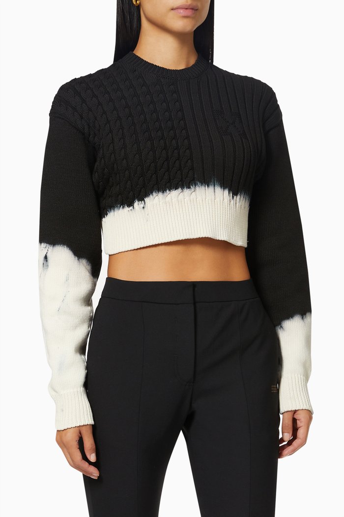

Tie-Dye Cropped Sweater in Cotton Knit, Black
