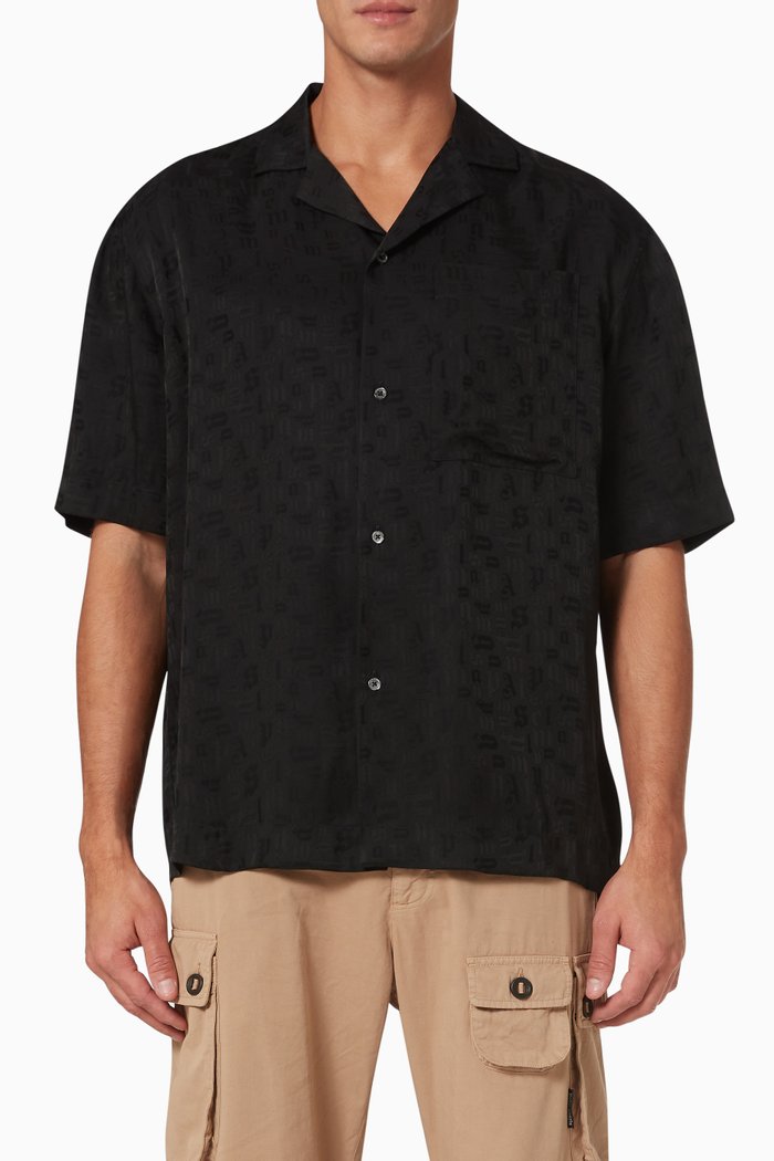 

Logo Monogram Bowling Shirt in Satin, Black