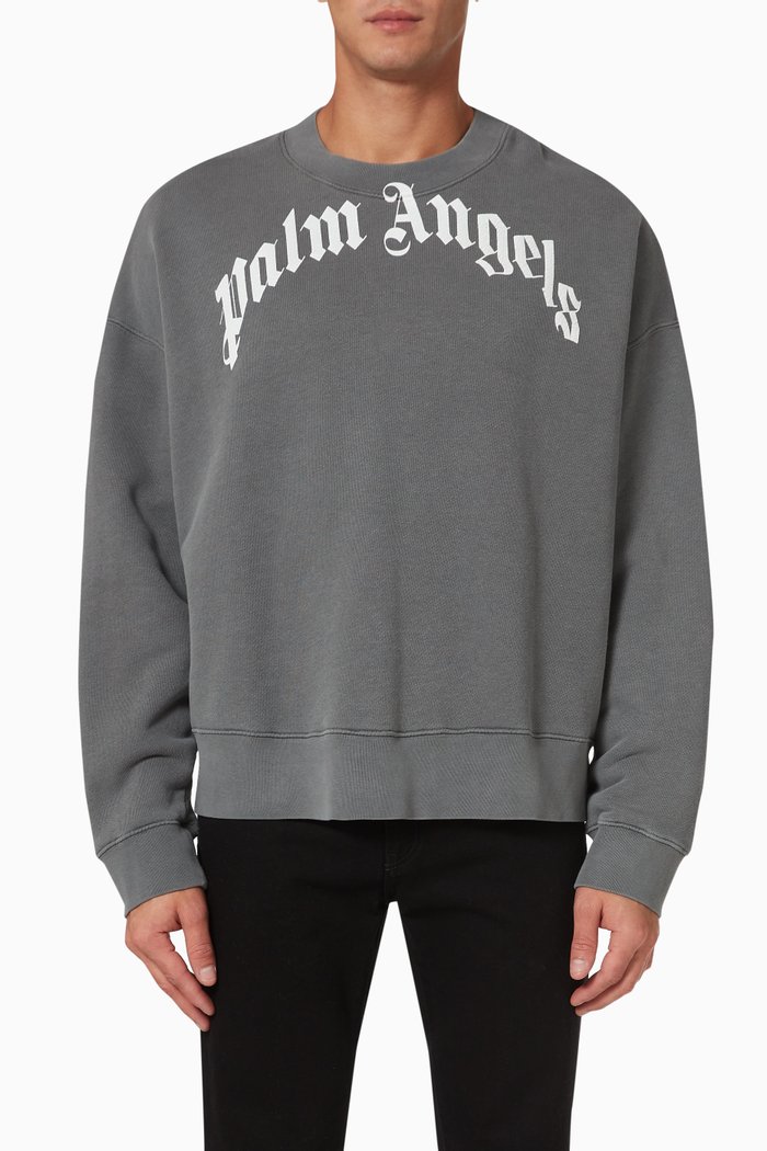 

Curved Logo Sweatshirt in Cotton Terry, Black