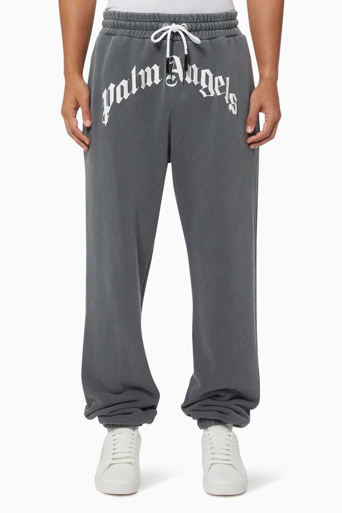Curved Logo Sweatpants in Cotton Terry, Black