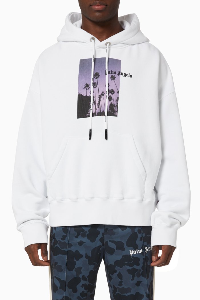 

Stars & Palms Hoodie in Cotton Terry, White