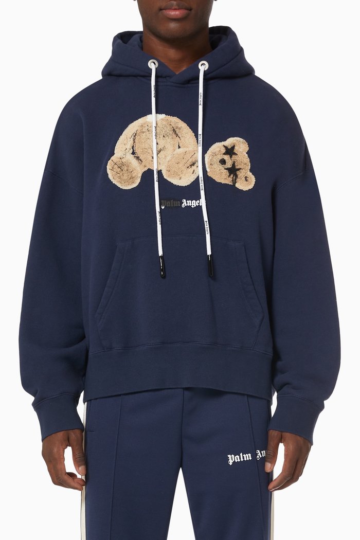 

Sprayed Bear Hoodie in Cotton Terry, Blue
