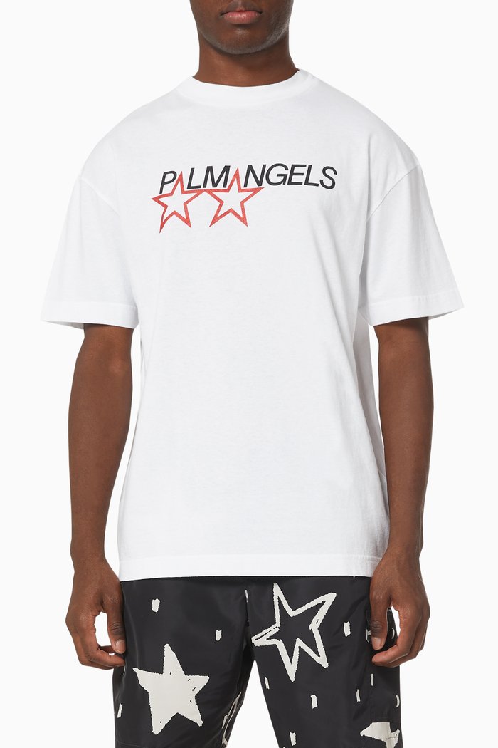 

Stars & Palms Oversized T-shirt in Cotton Jersey, White
