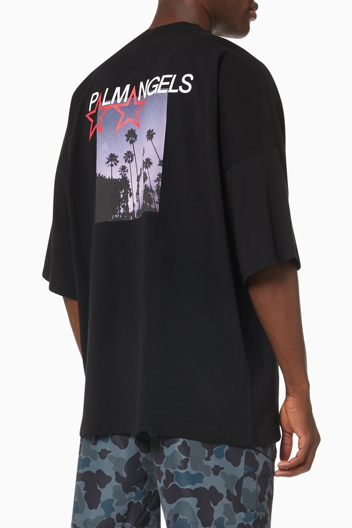 

Stars & Palms Oversized T-shirt in Cotton Jersey, Black
