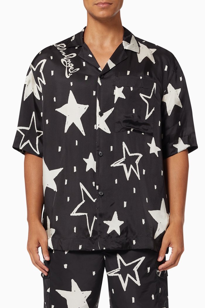 

Night Sky Bowling Shirt in Viscose, Black