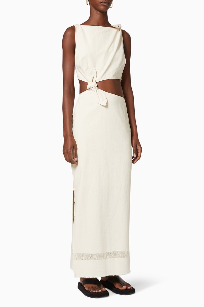 

Marne Knot Dress in Italian Cotton, Neutral
