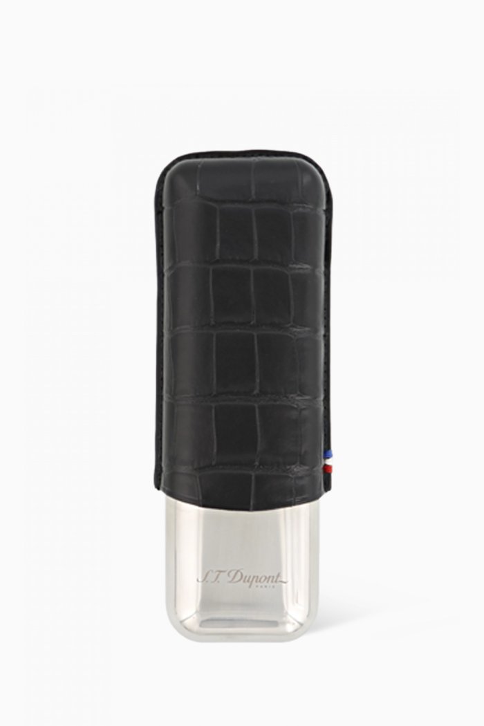 

Double Cigar Case in Croc-embossed Leather, Black