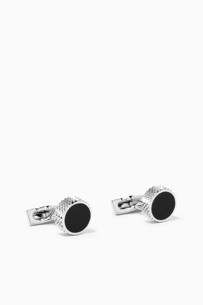Circular Cufflinks in Chromium, Black
