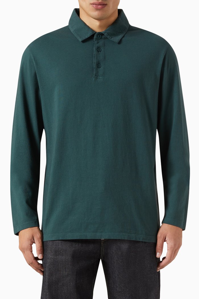 Longsleeved Polo in Cotton, Green