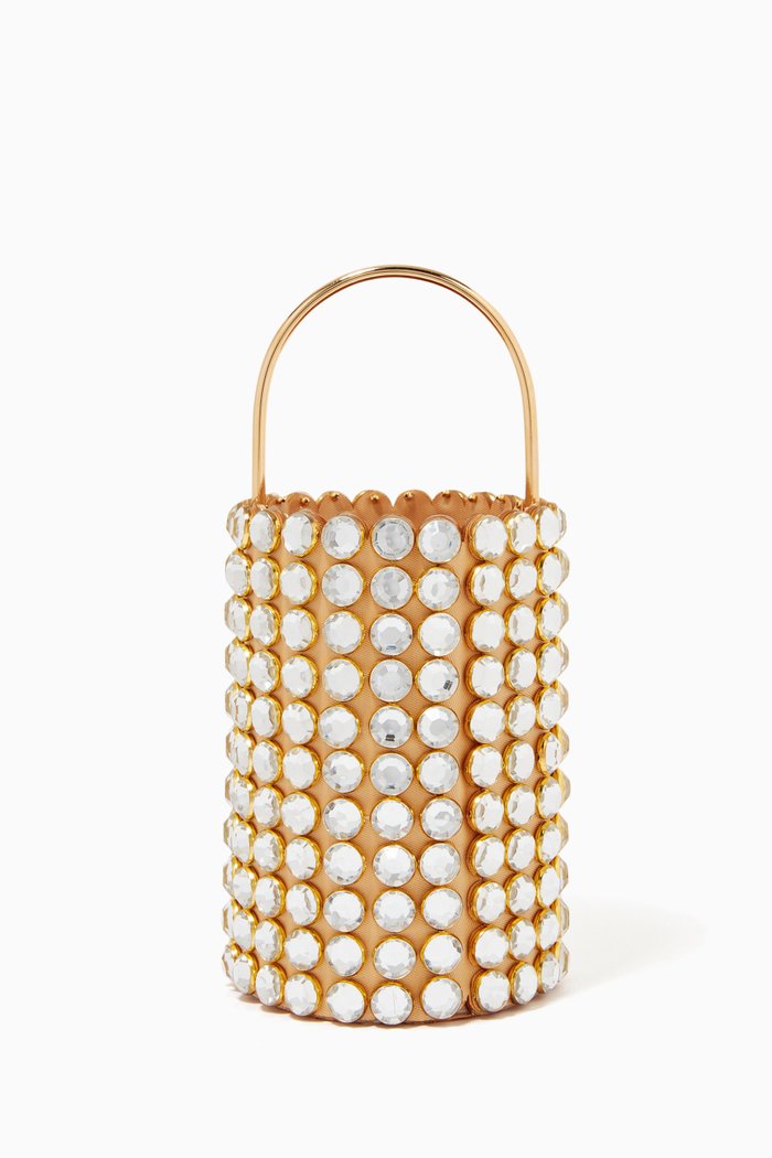 

La Pirouette Bag in Brass & Crystal Beads, White