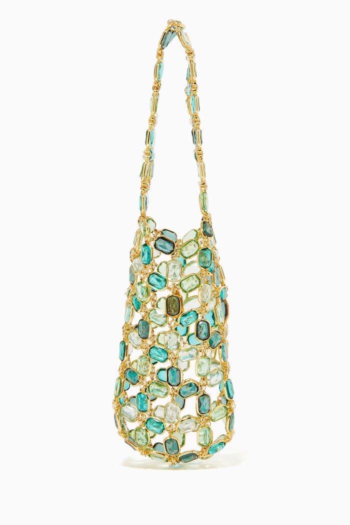 

La Serenade Bag in Brass & Crystal Beads, Green
