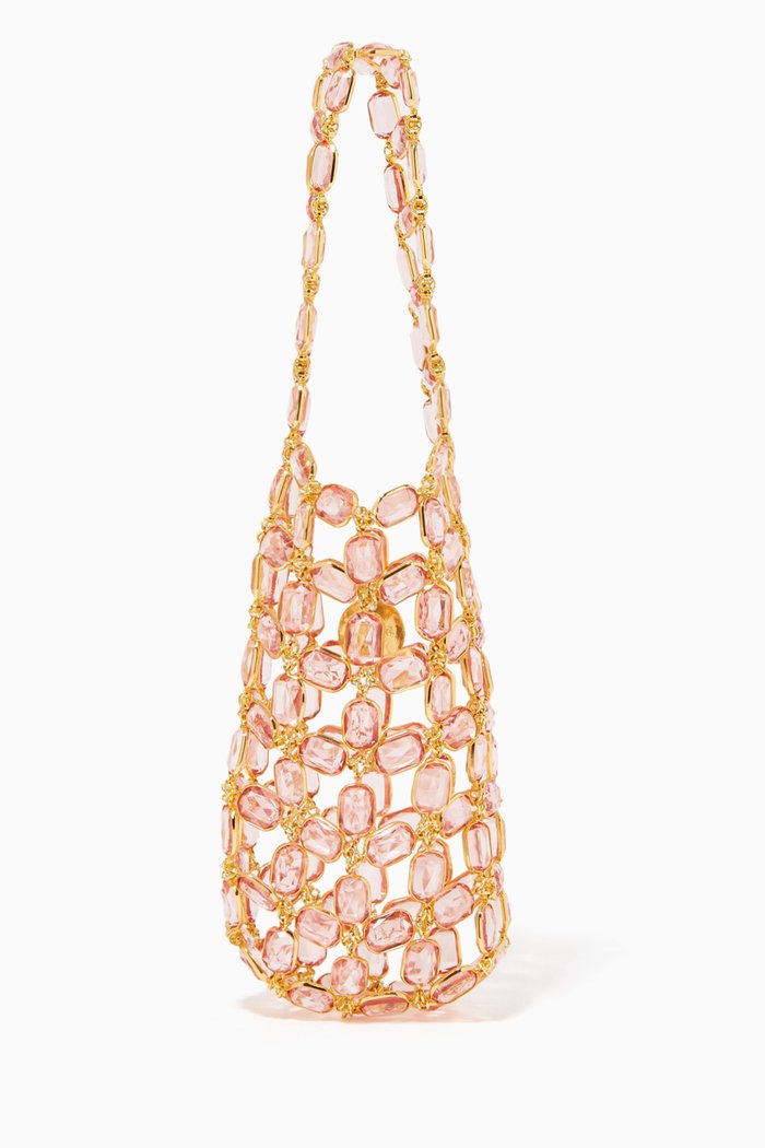 

La Serenade Bag in Brass & Crystal Beads, Pink