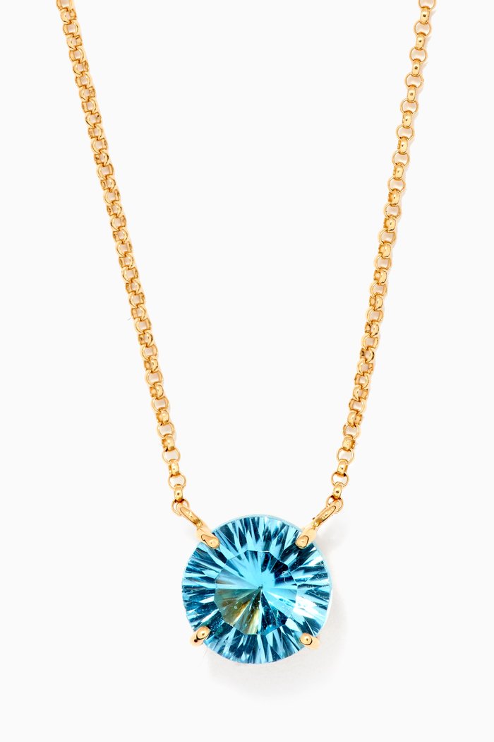 

"M" Blue Topaz Long Necklace in 18kt Yellow Gold