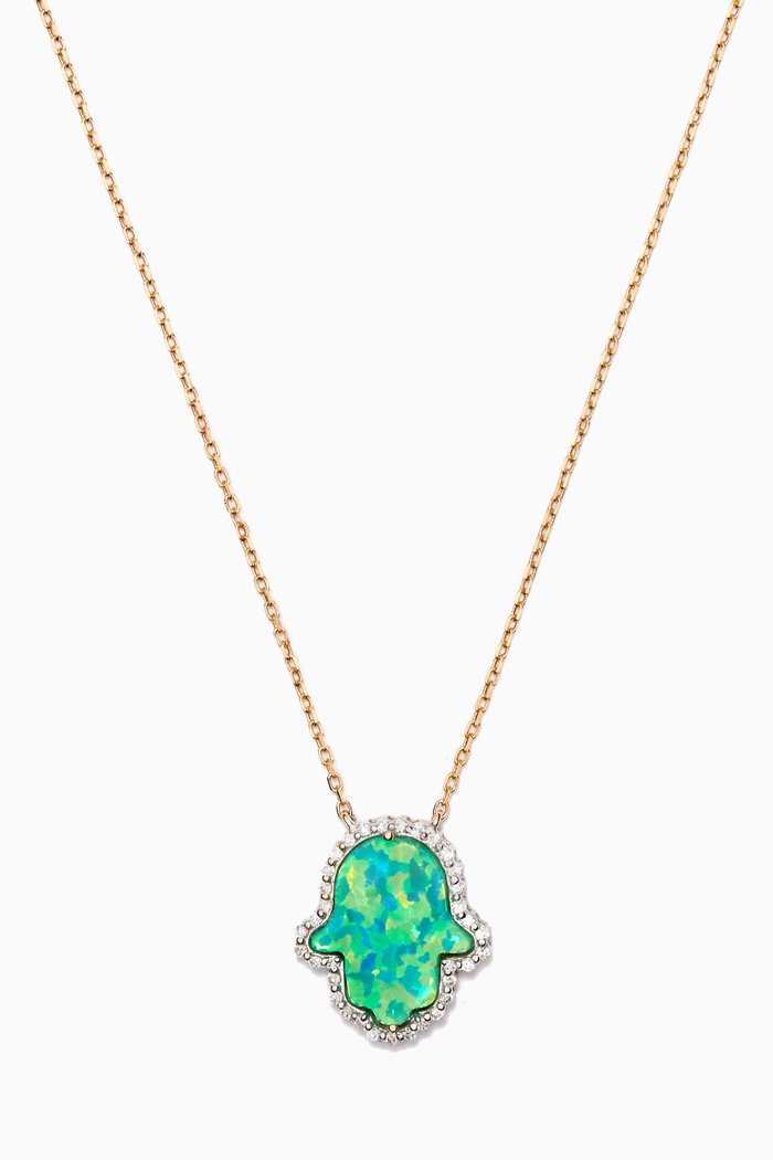 

Hamsa Necklace with Diamonds in 18kt Yellow Gold, Silver
