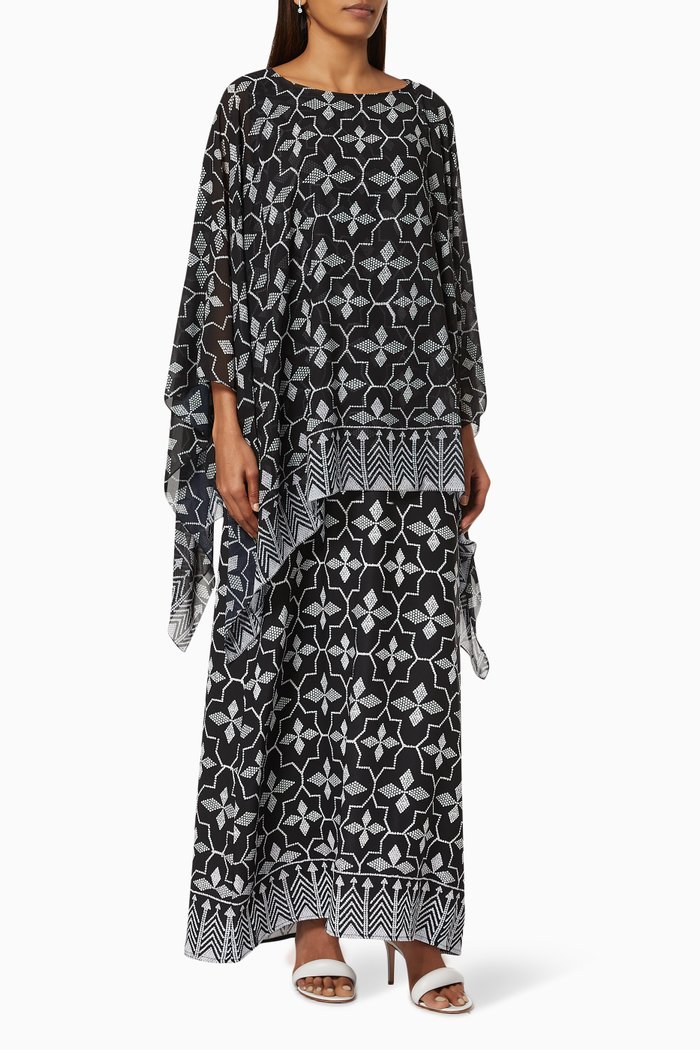 

Khous Layered Jalabiya in Chiffon, Black