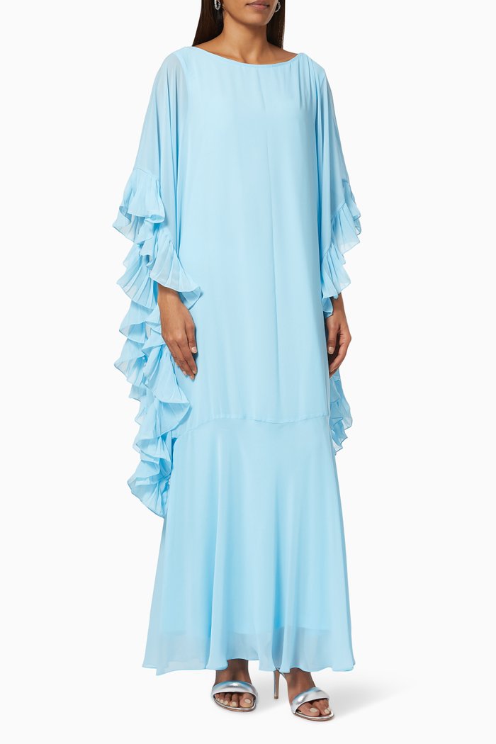 

Wave Ruffle Kaftan in Chiffon, Blue