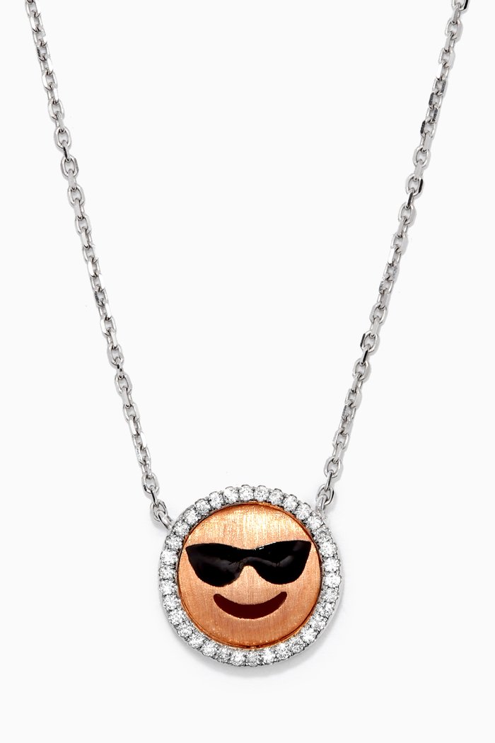 

Emoji Sunglasses Face Diamond Necklace in 18kt White Gold