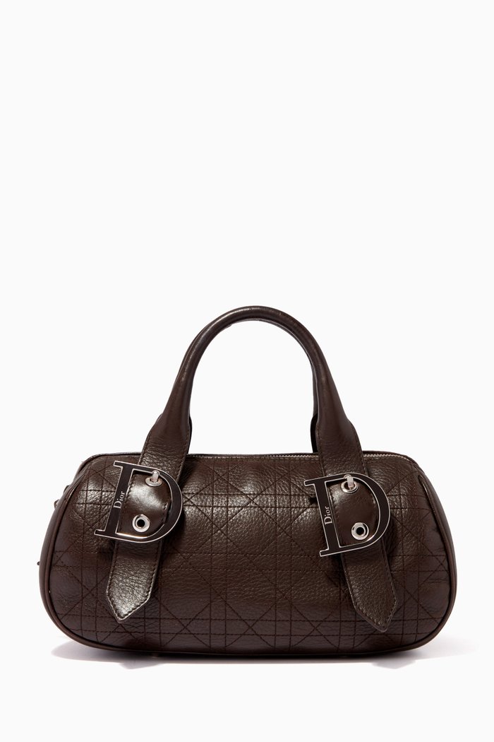 

D-buckle Bowling Bag in Cannage Leather, Brown