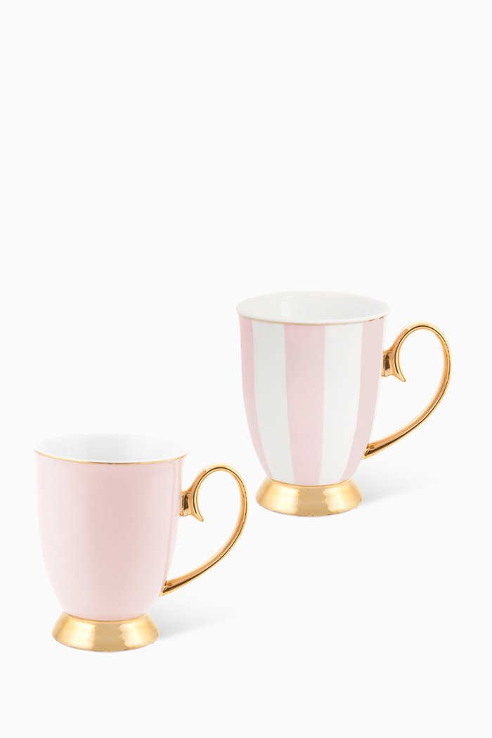 

Striped Bone China Mug, Set of 2, Neutral