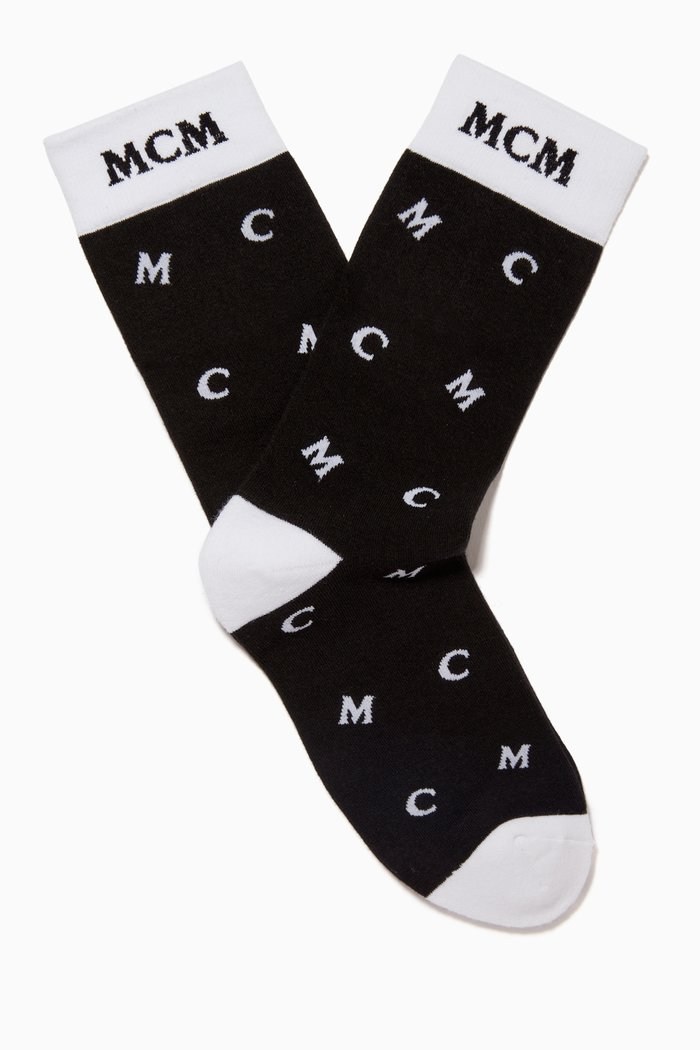 

Intarsia Knit MCM Monogram Socks, Black