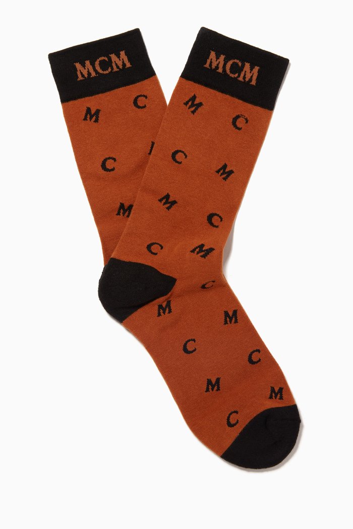 

Intarsia Knit MCM Monogram Socks, Brown