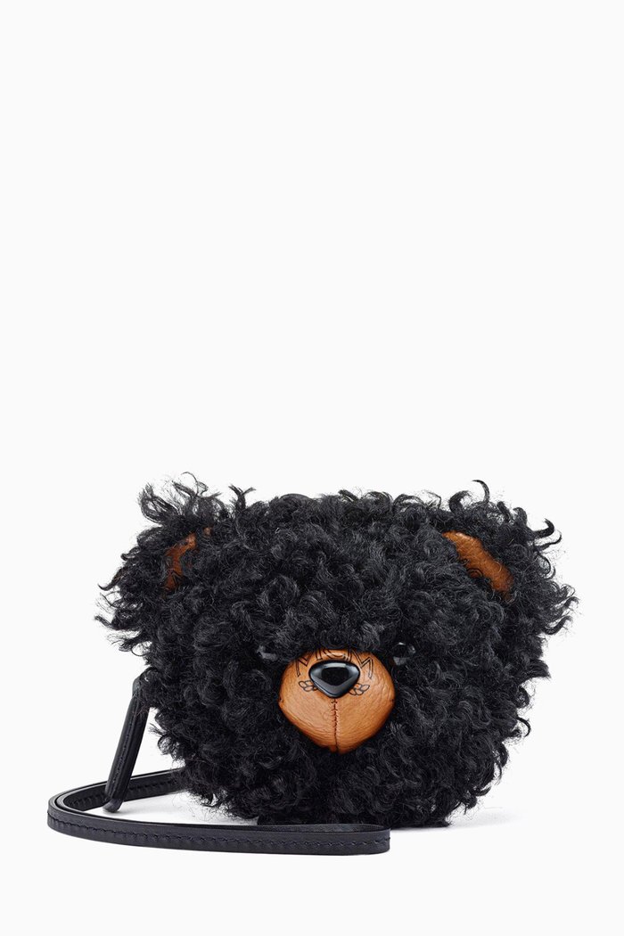 

Bear Pouch Charm in Faux Fur Visetos, Black