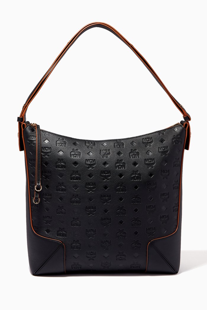 Large Klara Hobo in Monogram Leather, Black