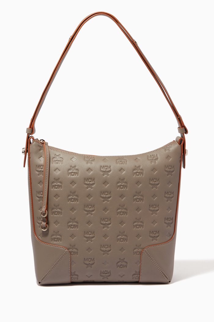 

Medium Klara Hobo in Monogram Leather, Grey