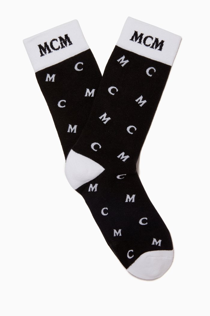 

Intarsia Knit MCM Monogram Socks, Black