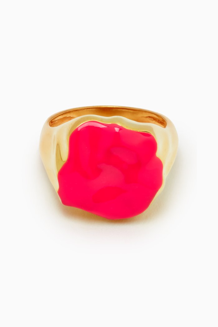 

Feminine Waves Signet Ring in Gold Plating, Pink