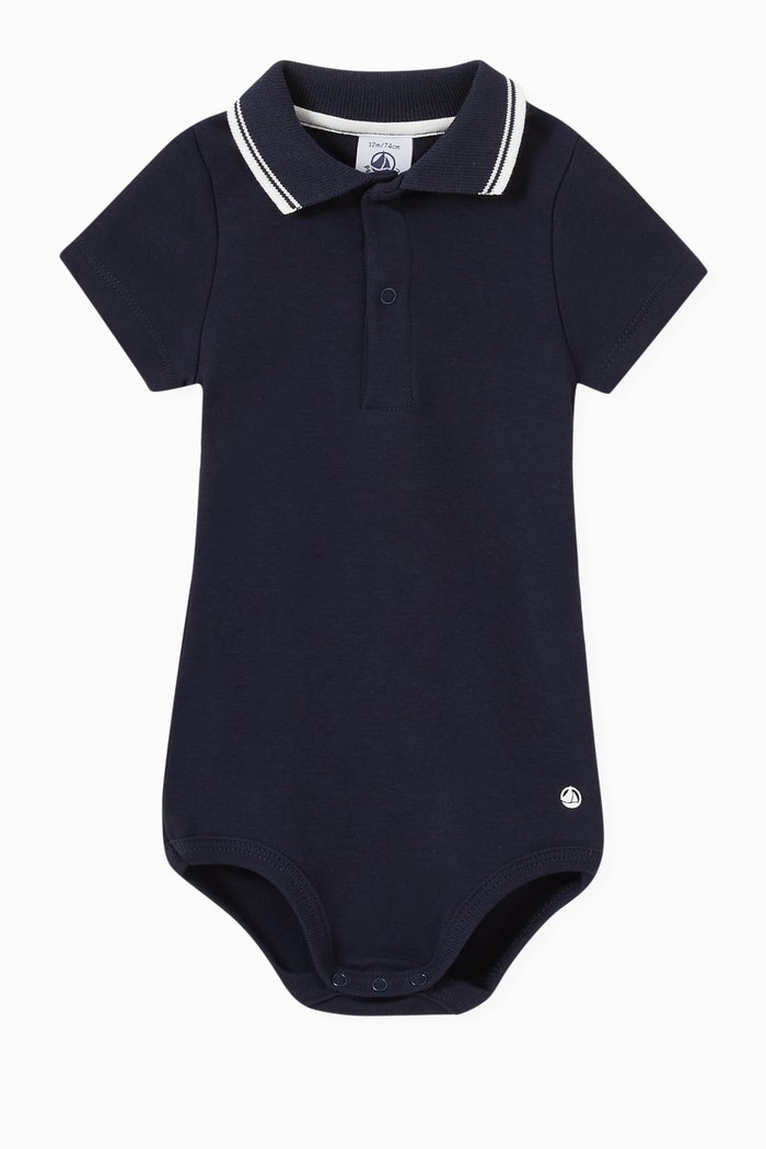 Polo Shirt Bodysuit in Cotton, Blue